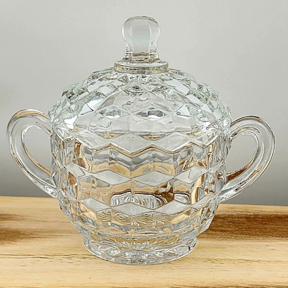 Colony Whitehall Clear Covered Sugar Bowl cube cubist glass midcentury vintage - Picture 6 of 16